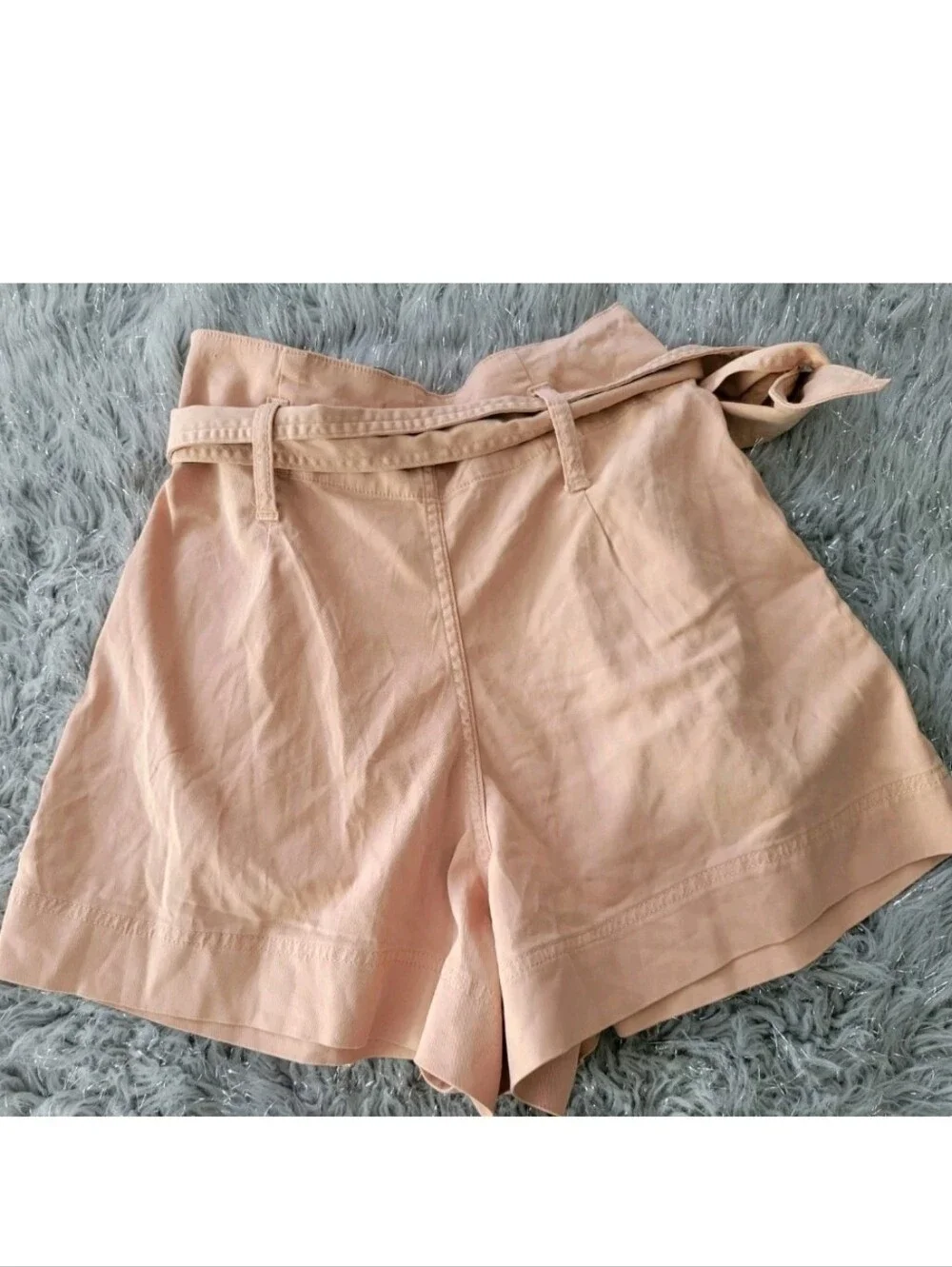 NEW TOPSHOP Khaki Cotton Linen Boho Paperbag Shorts High Waisted Baggy Bermuda 6